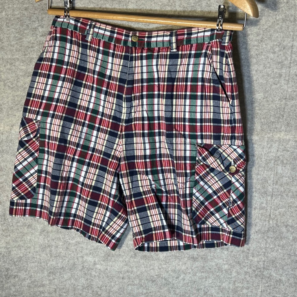 Tommy Hilfiger Plaid Cargo Shorts Mens‎ Size 34 Preppy Red Green Blue White